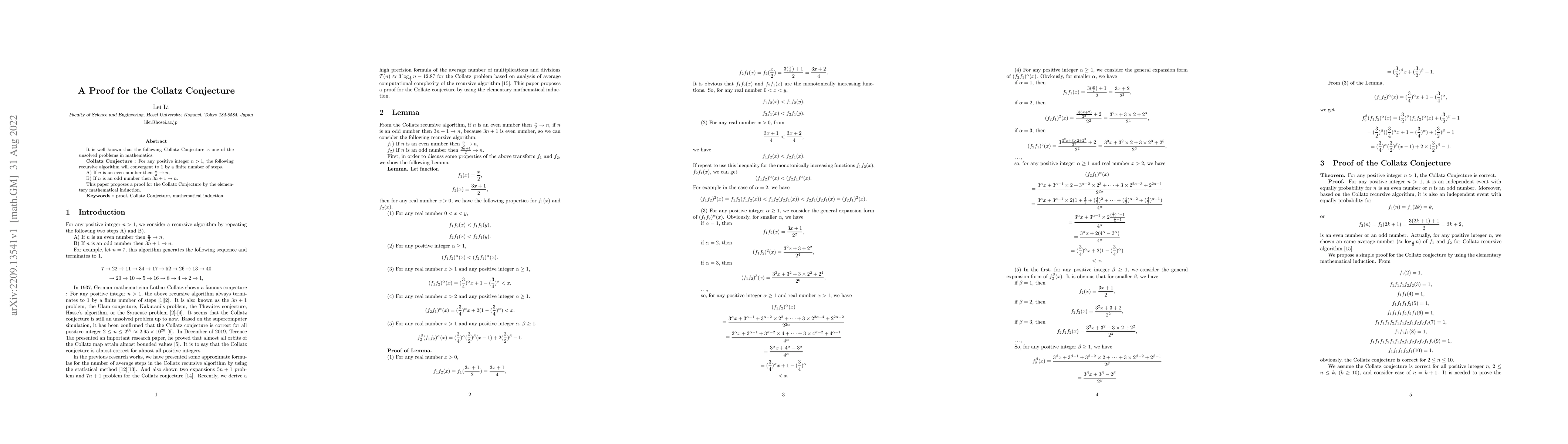 Thumbnail for A Proof for the Collatz Conjecture