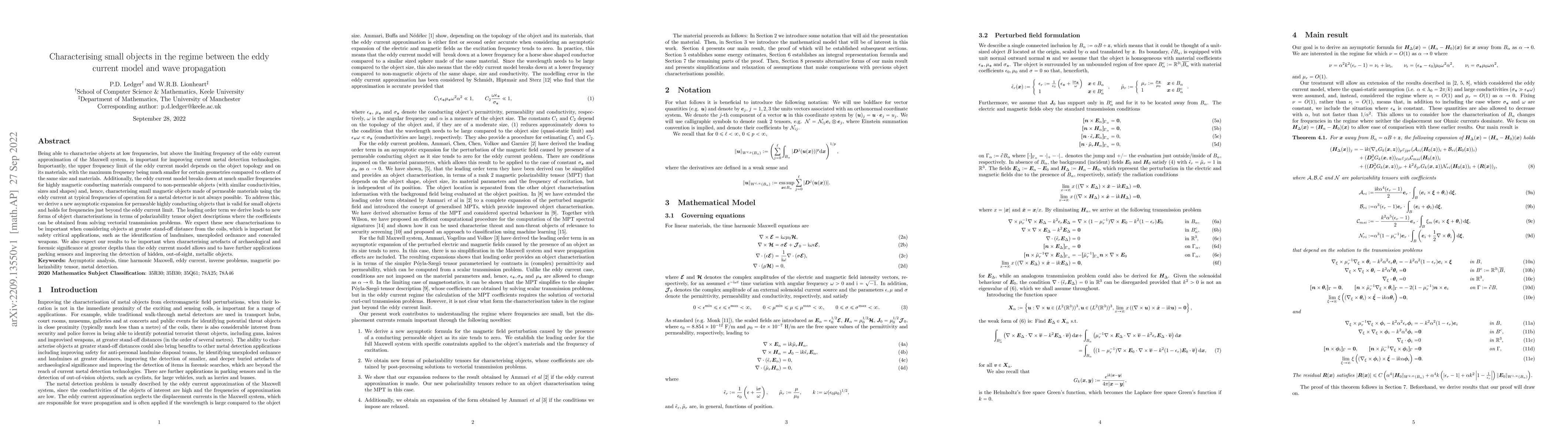 Thumbnail for Characterising small objects in the regime between the eddy current
  model and wave propagation