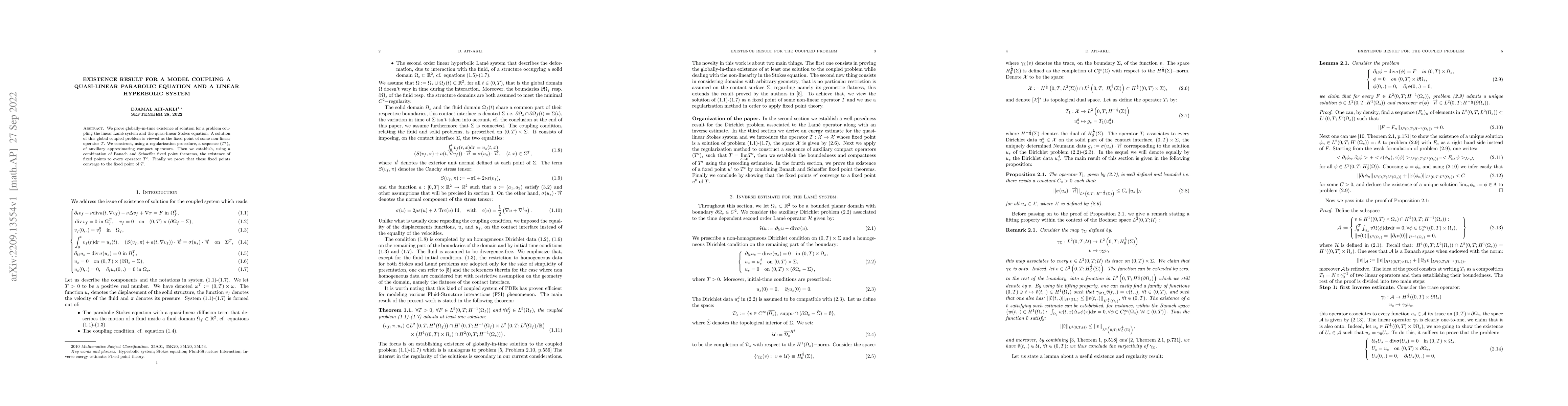 Thumbnail for Existence Result For a Model Coupling a Quasi-Linear Parabolic Equation
  and a Linear Hyperbolic System