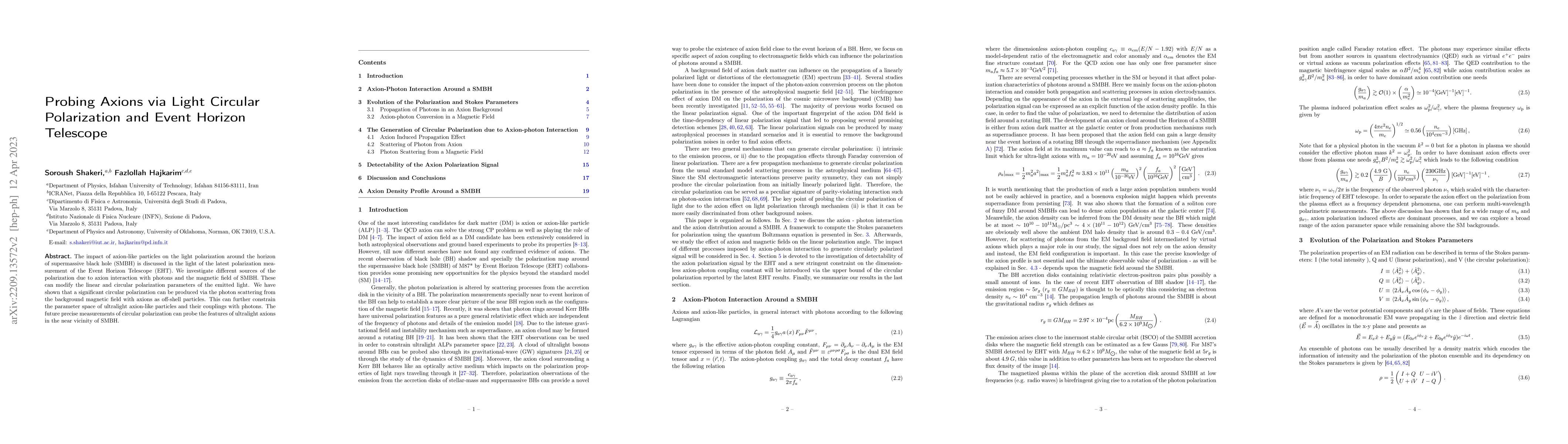 Thumbnail for Probing Axions via Light Circular Polarization and Event Horizon
  Telescope