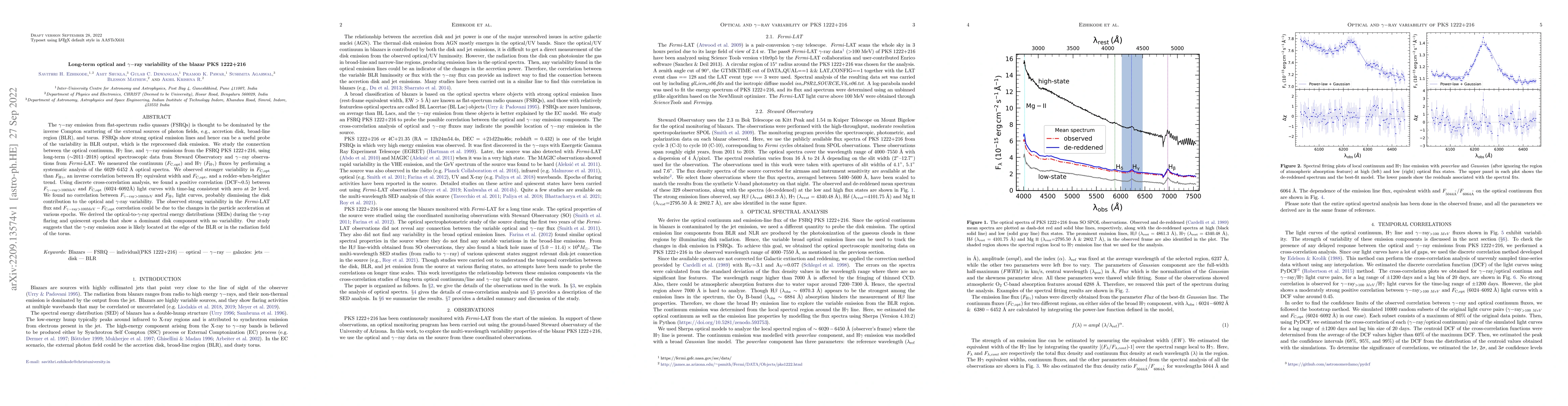 Thumbnail for Long-term optical and $\gamma-$ray variability of the blazar
  PKS~1222+216