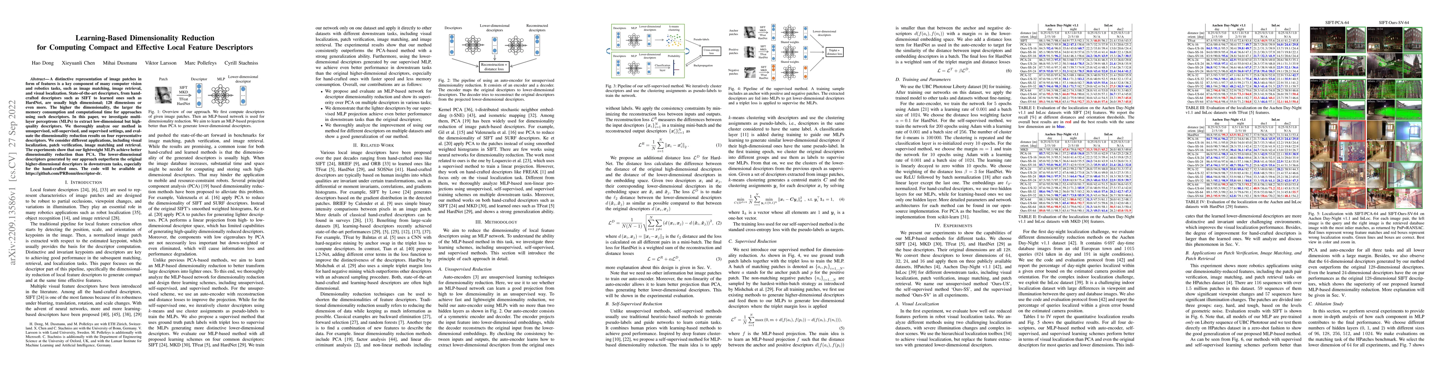 Thumbnail for Learning-Based Dimensionality Reduction for Computing Compact and
  Effective Local Feature Descriptors