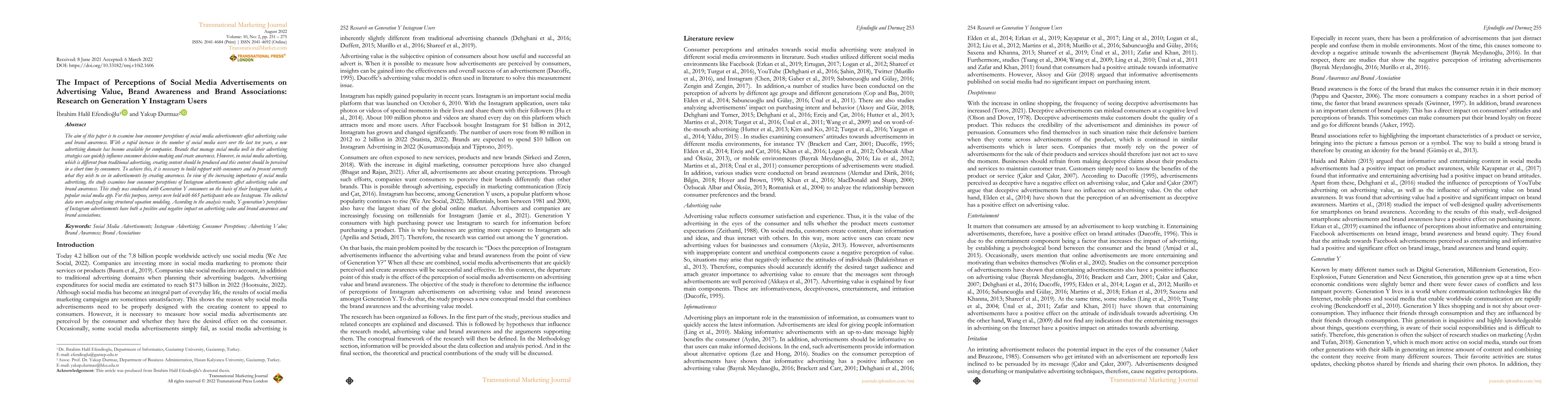 Thumbnail for The Impact of Perceptions of Social Media Advertisements on Advertising
  Value, Brand Awareness and Brand Associations: Research on Generation Y
  Instagram Users