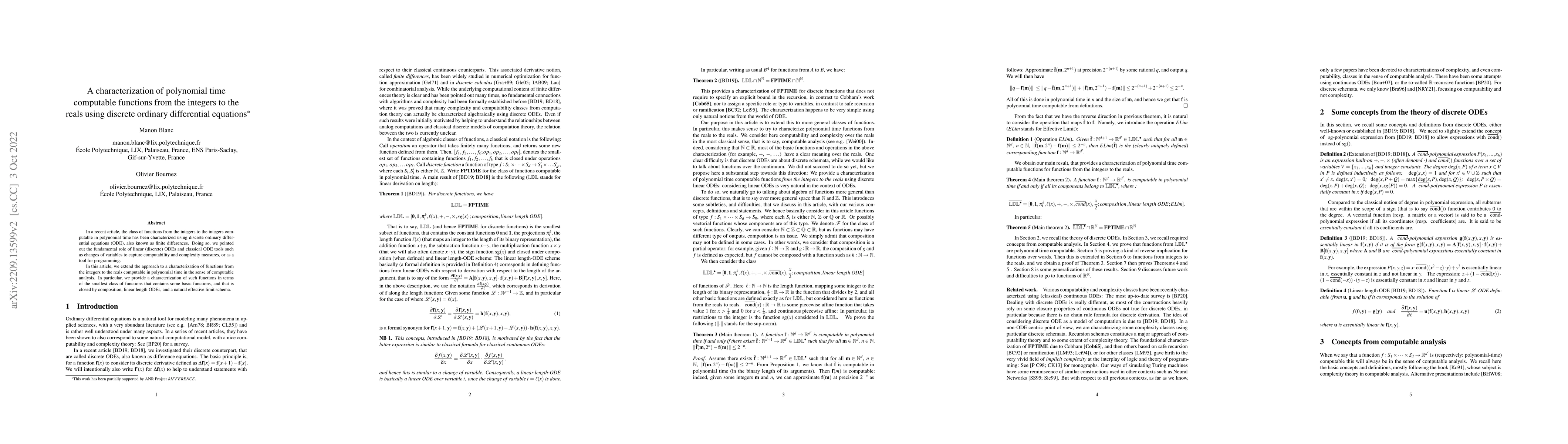 Thumbnail for A characterization of polynomial time computable functions from the
  integers to the reals using discrete ordinary differential equations