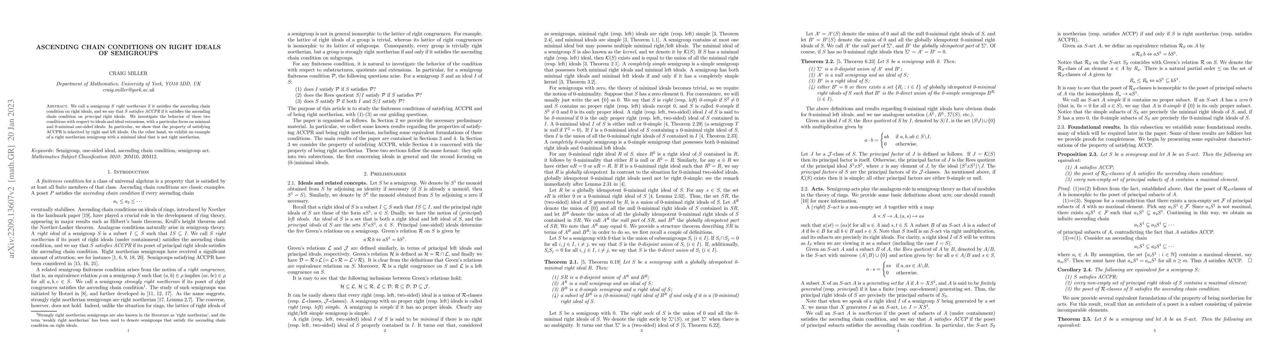 Thumbnail for Ascending chain conditions on right ideals of semigroups