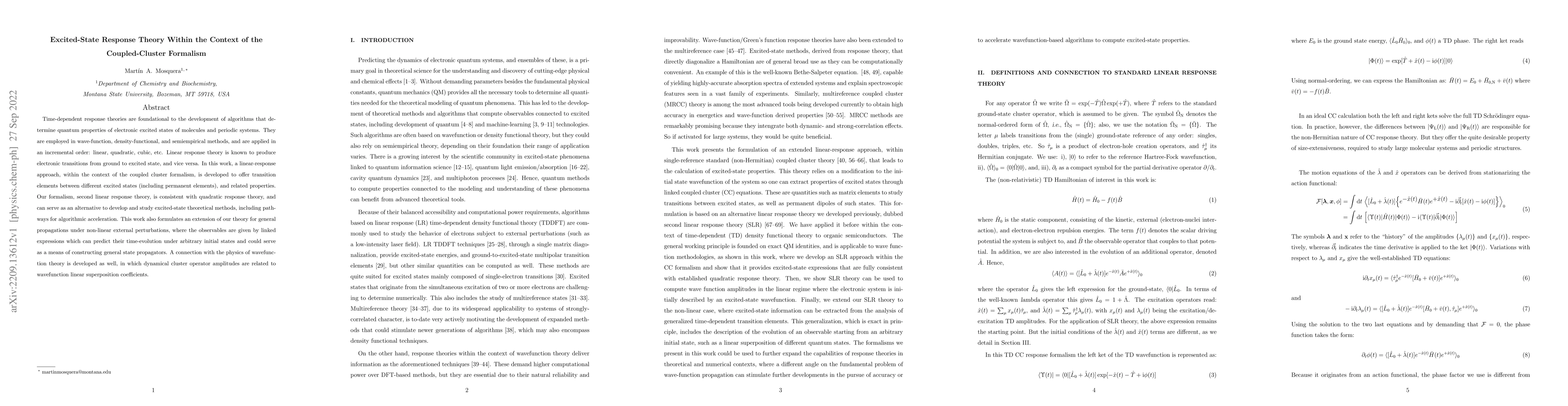 Thumbnail for Excited-State Response Theory Within the Context of the Coupled-Cluster
  Formalism