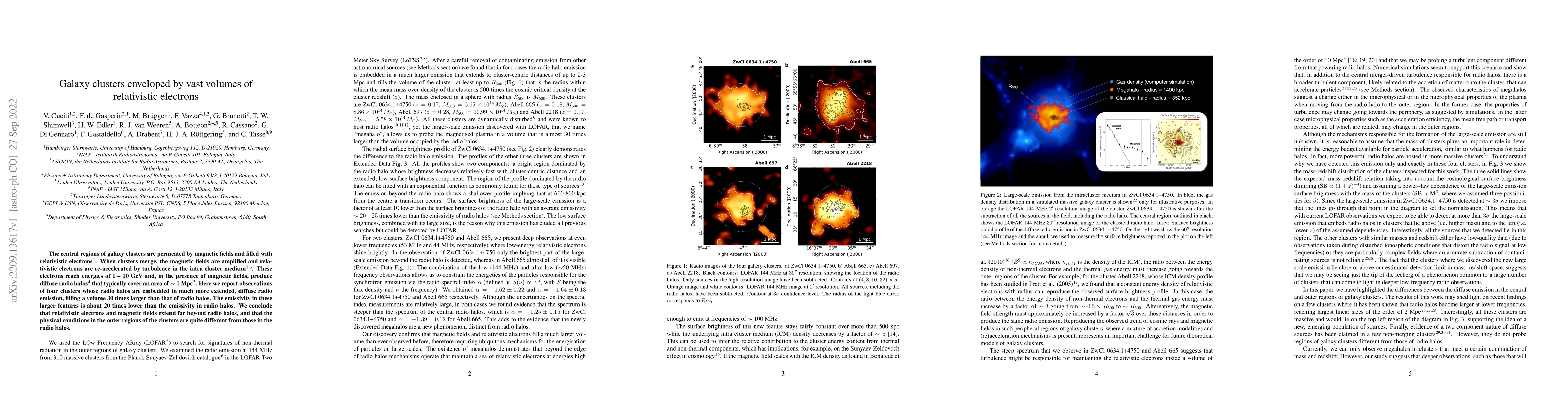 Thumbnail for Galaxy clusters enveloped by vast volumes of relativistic electrons