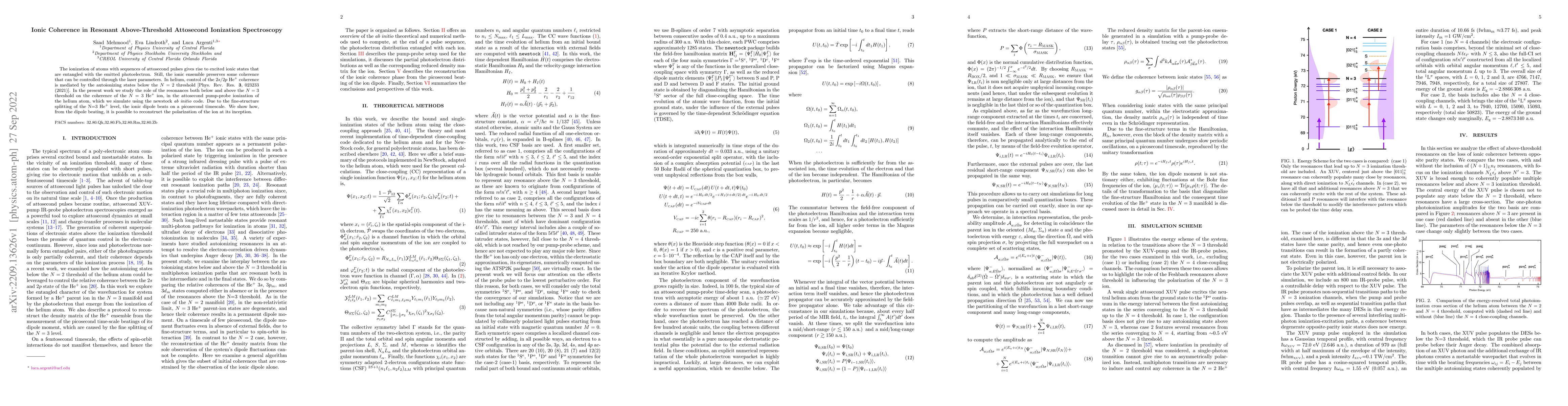 Thumbnail for Ionic Coherence in Resonant Above-Threshold Attosecond Ionization
  Spectroscopy