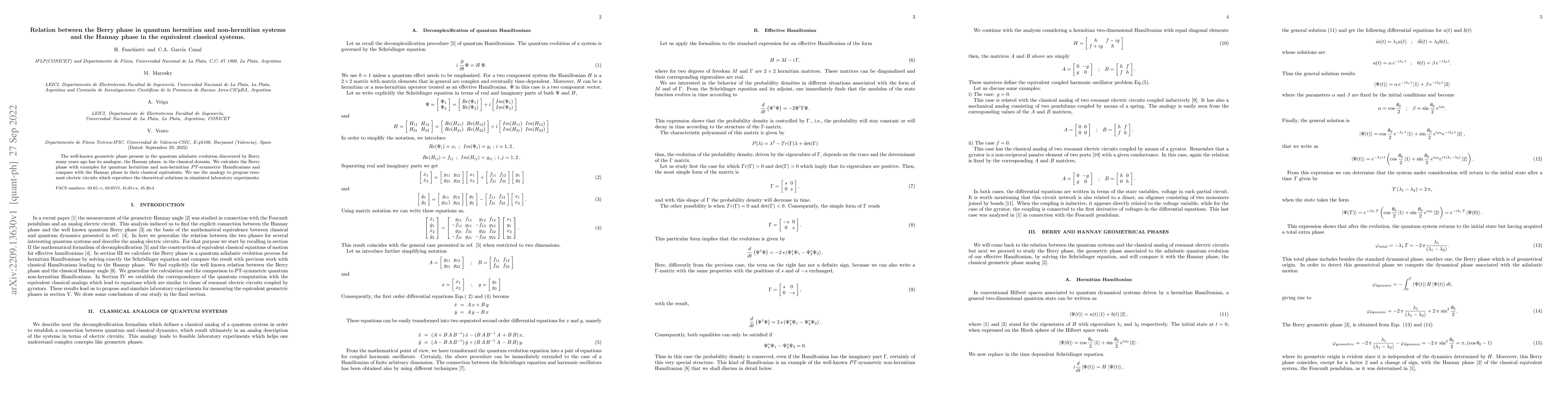 Thumbnail for Relation between the Berry phase in quantum hermitian and non-hermitian
  systems and the Hannay phase in the equivalent classical systems