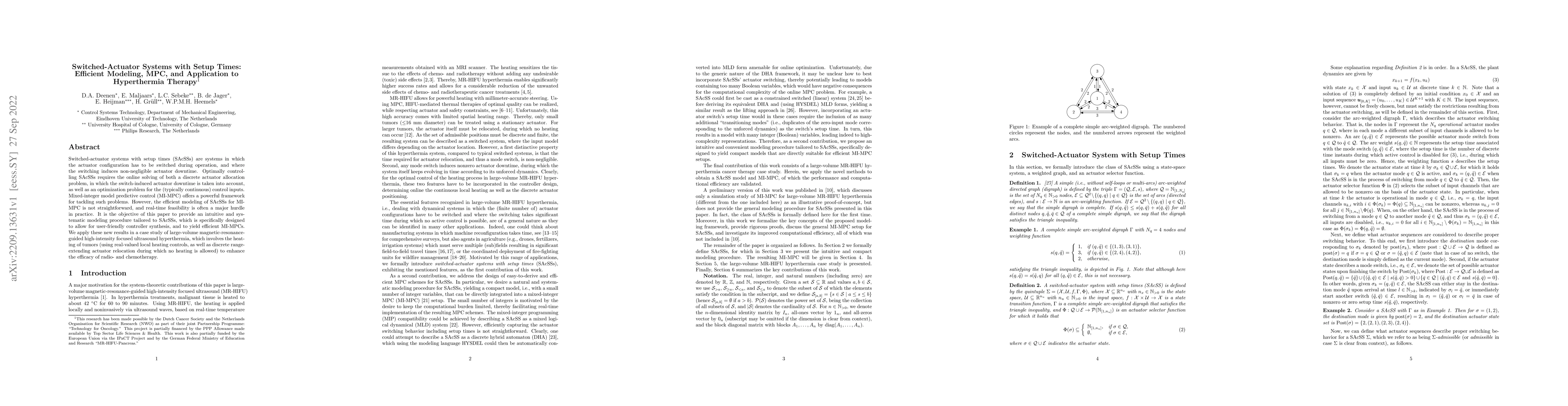 Thumbnail for Switched-Actuator Systems with Setup Times: Efficient Modeling, MPC, and
  Application to Hyperthermia Therapy