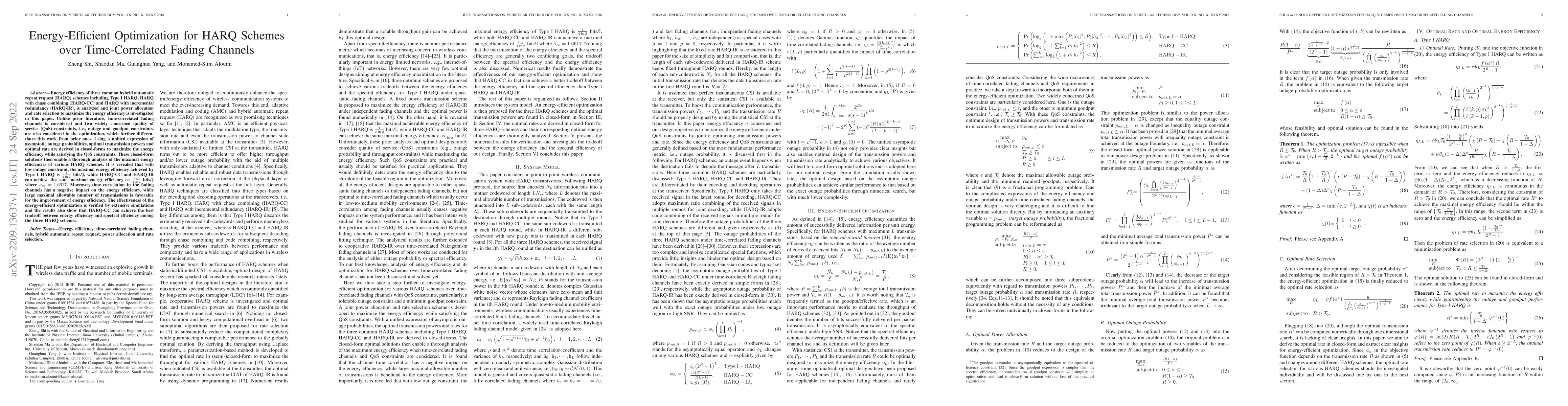 Thumbnail for Energy-Efficient Optimization for HARQ Schemes over Time-Correlated
  Fading Channels