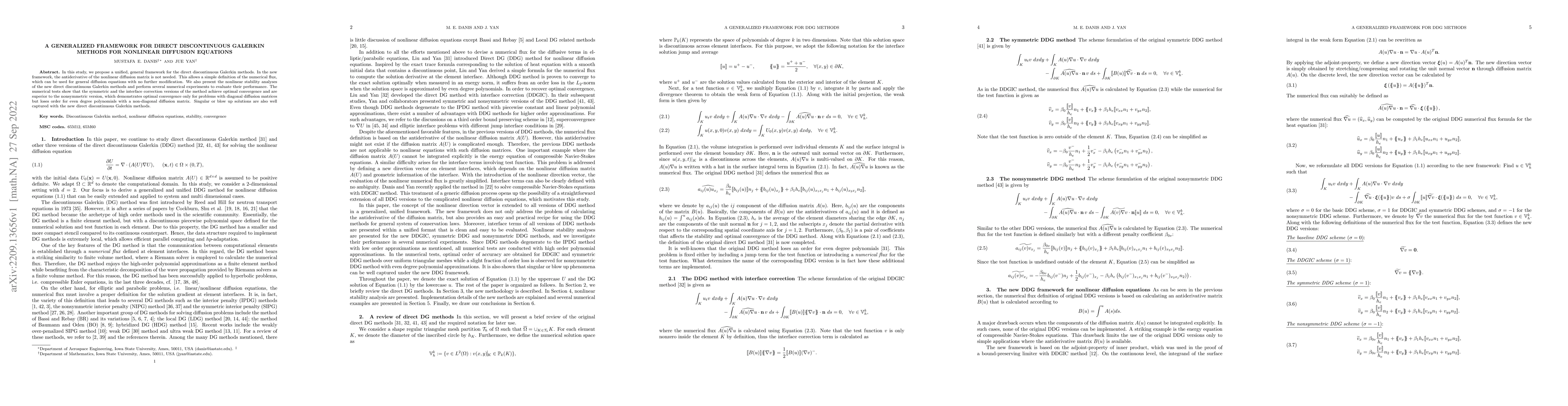 Thumbnail for A generalized framework for direct discontinuous Galerkin methods for
  nonlinear diffusion equations
