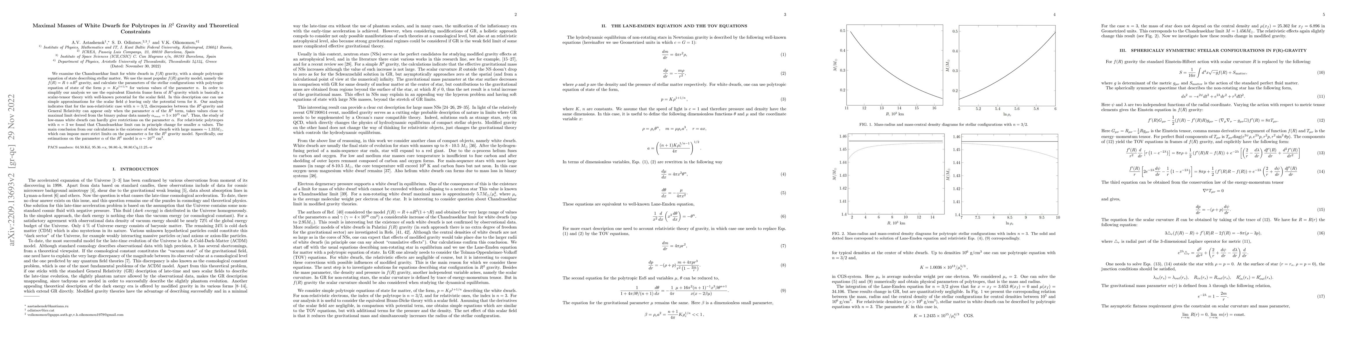 Thumbnail for Maximal Masses of White Dwarfs for Polytropes in $R^2$ Gravity and
  Theoretical Constraints