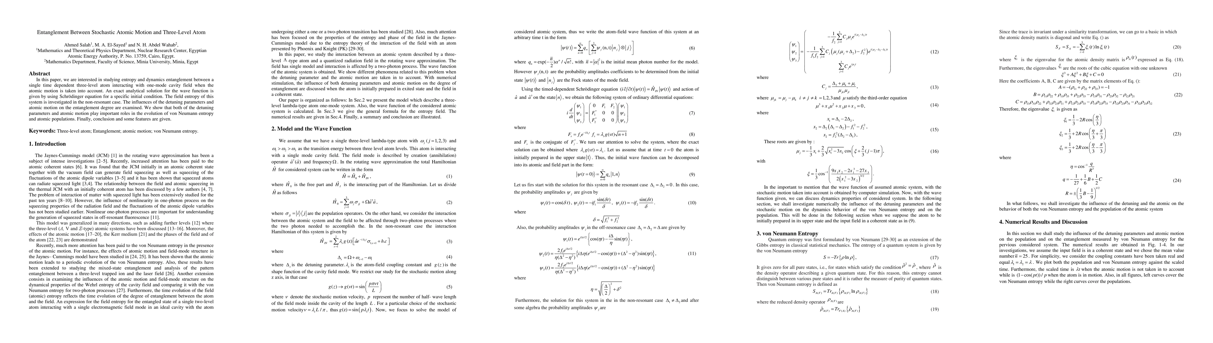 Thumbnail for Entanglement Between Stochastic Atomic Motion and Three-Level Atom
