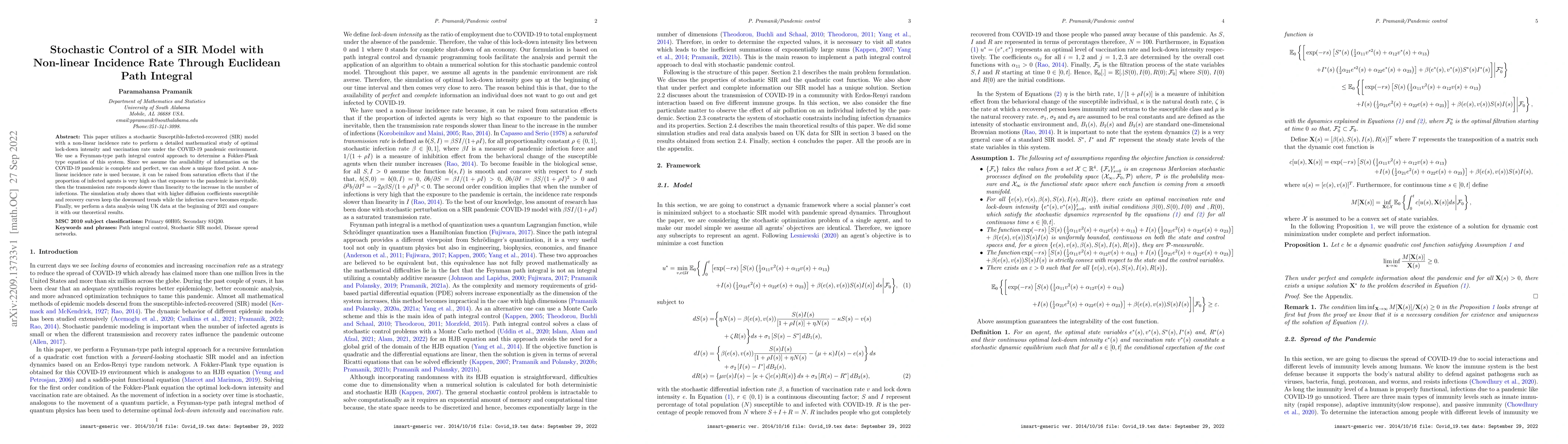 Thumbnail for Stochastic Control of a SIR Model with Non-linear Incidence Rate Through
  Euclidean Path Integral