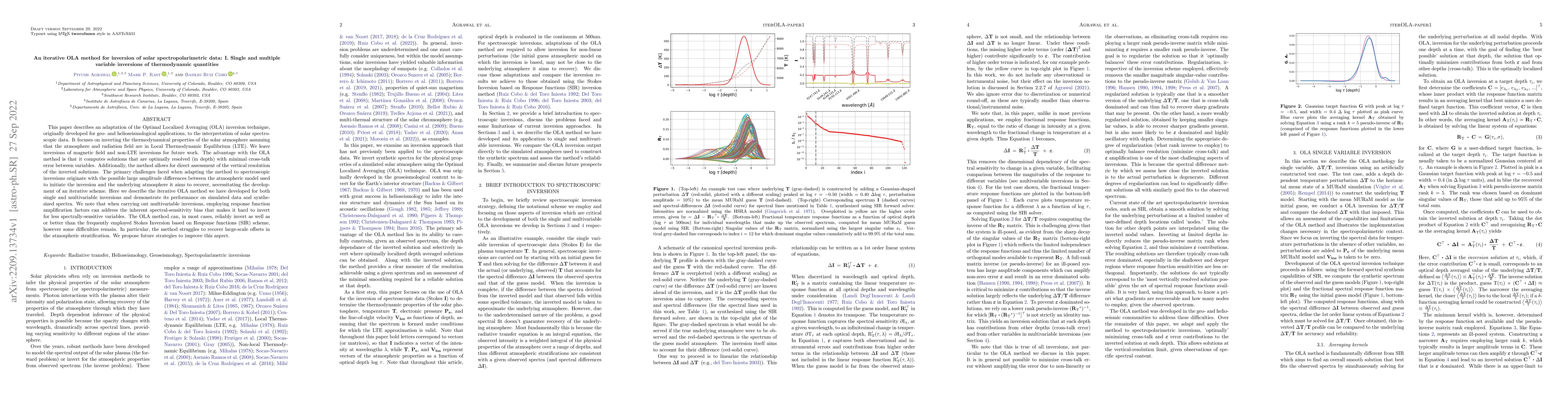 Thumbnail for An iterative OLA method for inversion of solar spectropolarimetric data:
  I. Single and multiple variable inversions of thermodynamic quantities