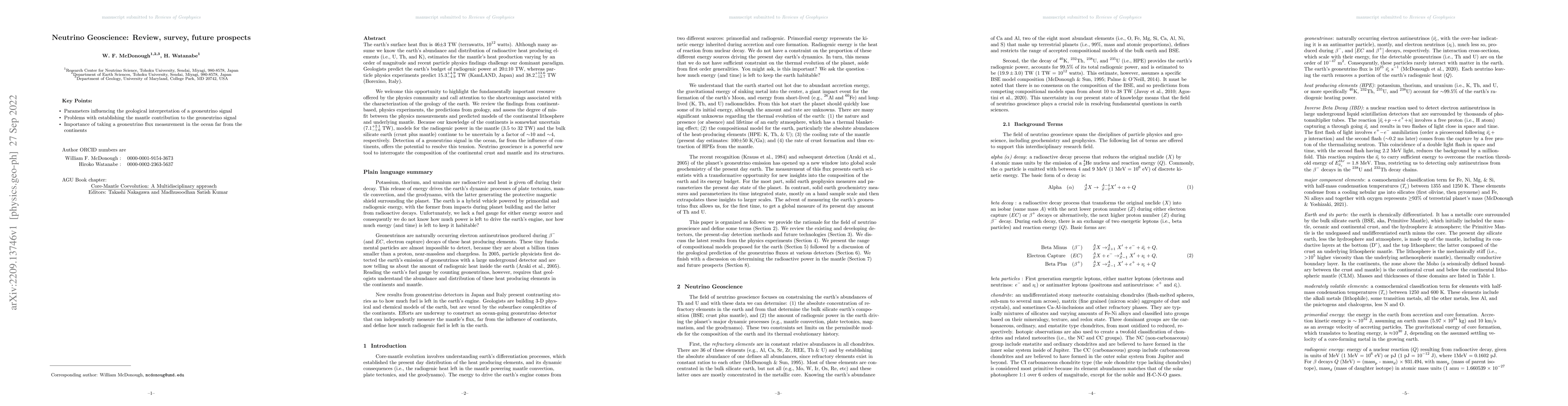 Thumbnail for Neutrino Geoscience: Review, survey, future prospects