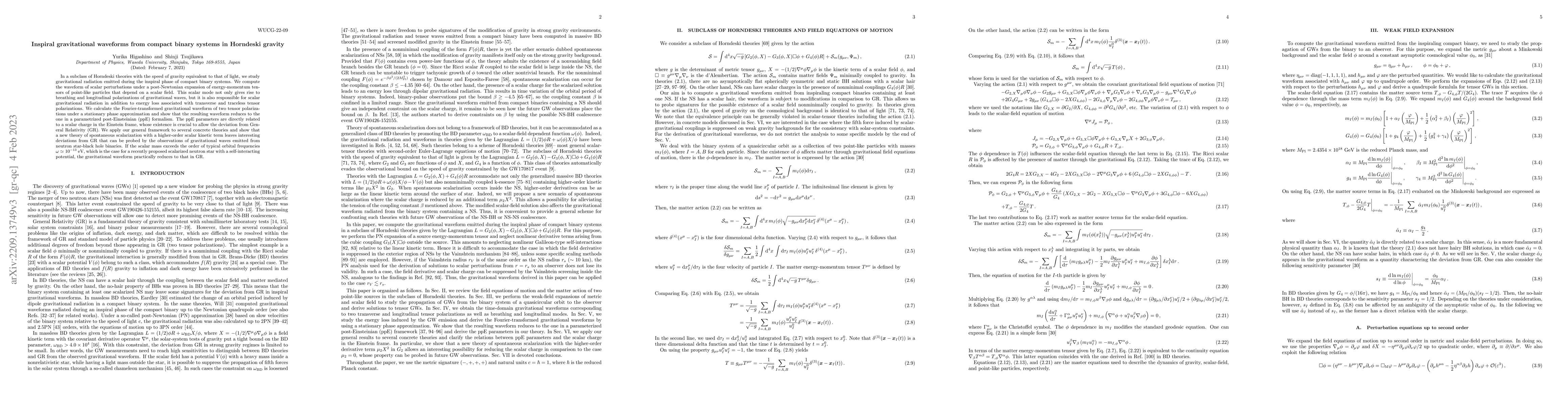 Thumbnail for Inspiral gravitational waveforms from compact binary systems in
  Horndeski gravity