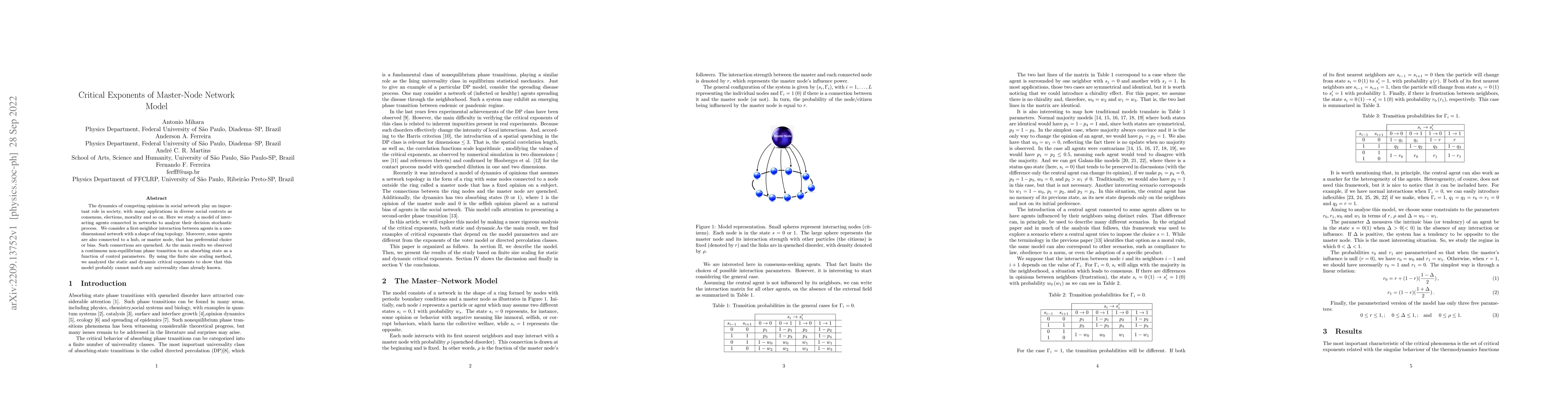 Thumbnail for Critical Exponents of Master-Node Network Model