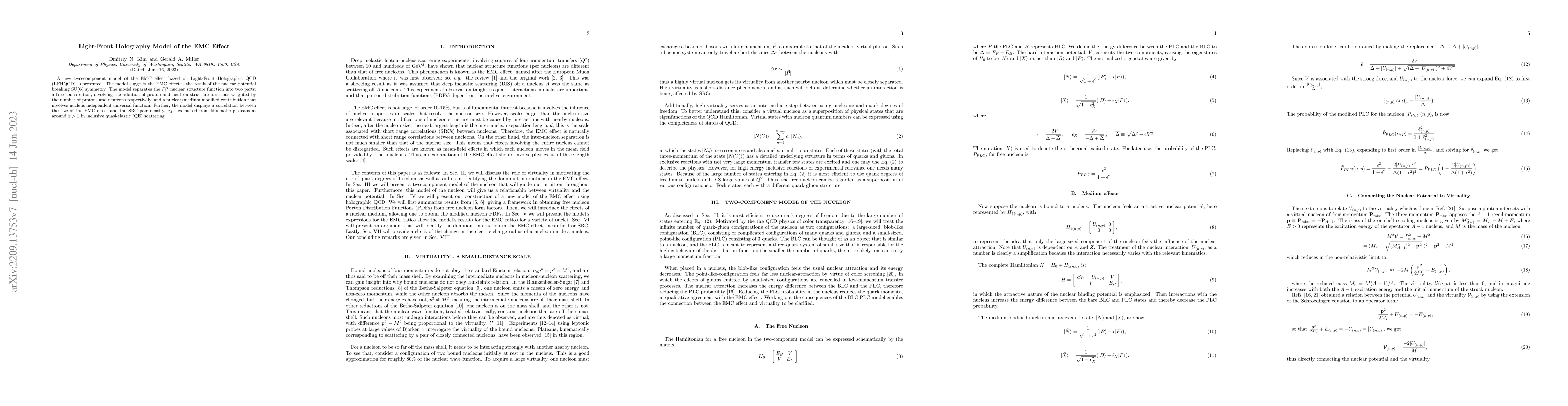 Thumbnail for Light-Front Holography Model of the EMC Effect