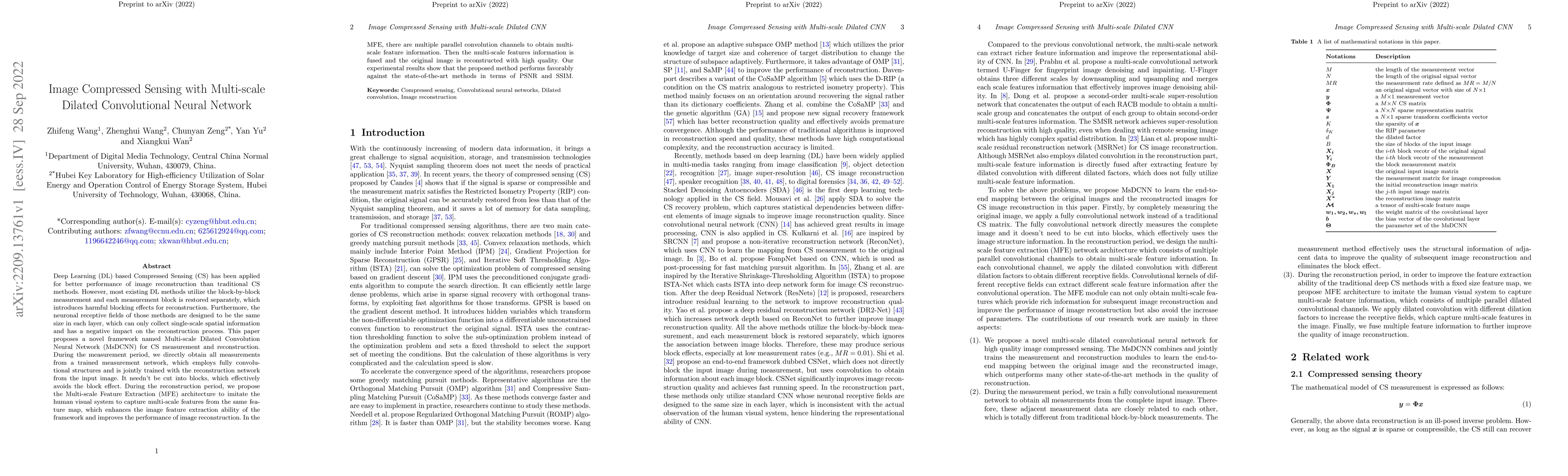Thumbnail for Image Compressed Sensing with Multi-scale Dilated Convolutional Neural
  Network