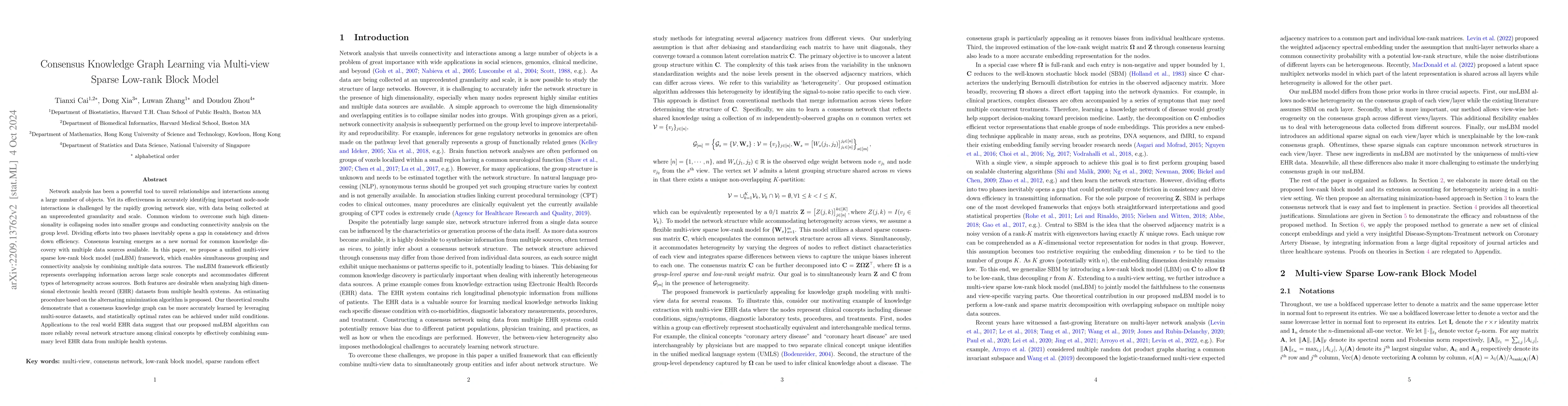 Thumbnail for Consensus Knowledge Graph Learning via Multi-view Sparse Low Rank Block
  Model