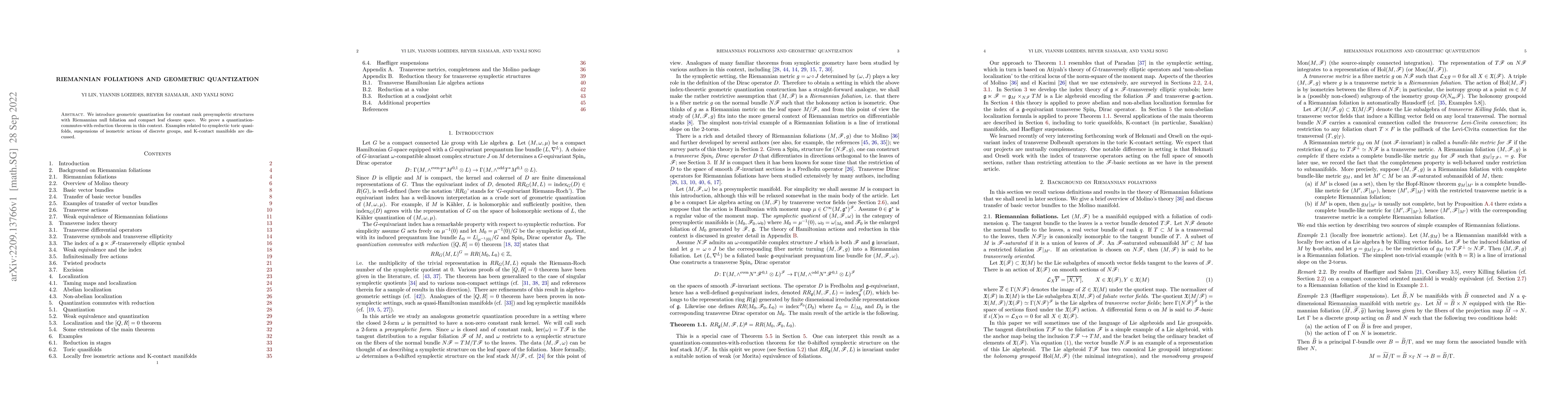 Thumbnail for Riemannian foliations and geometric quantization