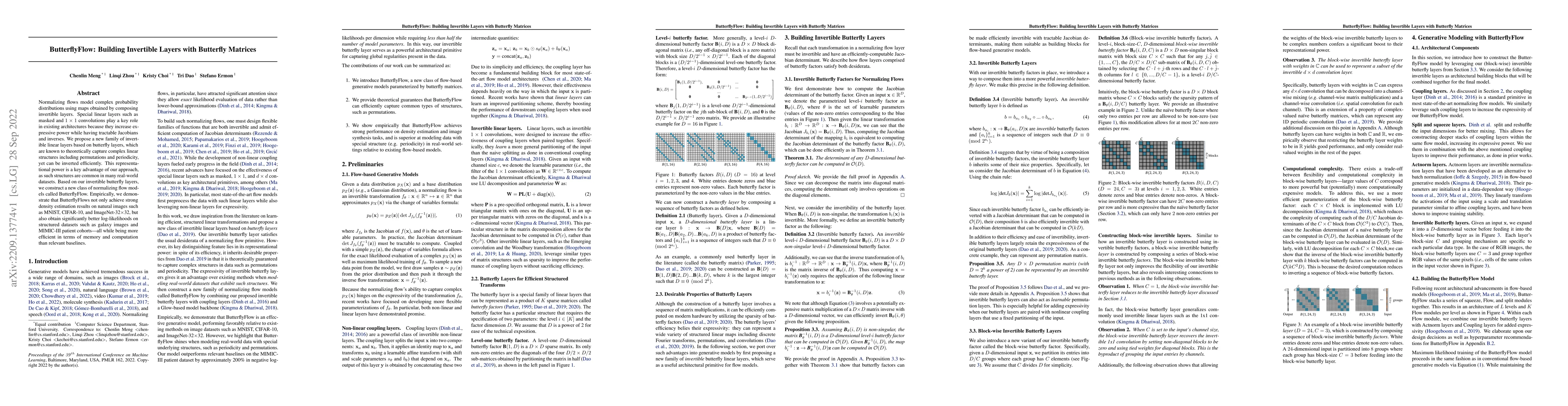 Thumbnail for ButterflyFlow: Building Invertible Layers with Butterfly Matrices