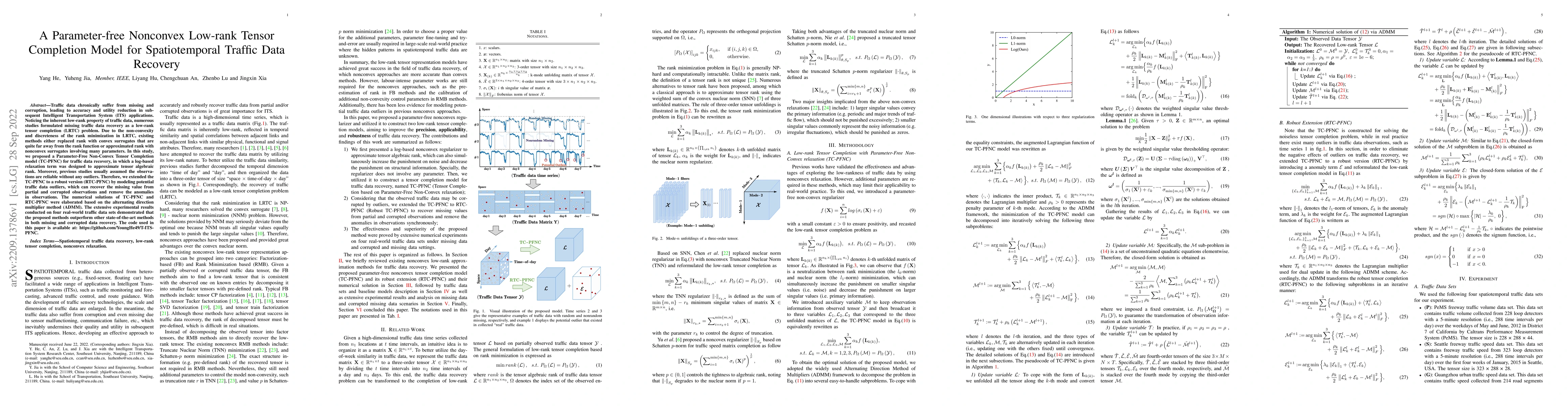 Thumbnail for A Parameter-free Nonconvex Low-rank Tensor Completion Model for
  Spatiotemporal Traffic Data Recovery