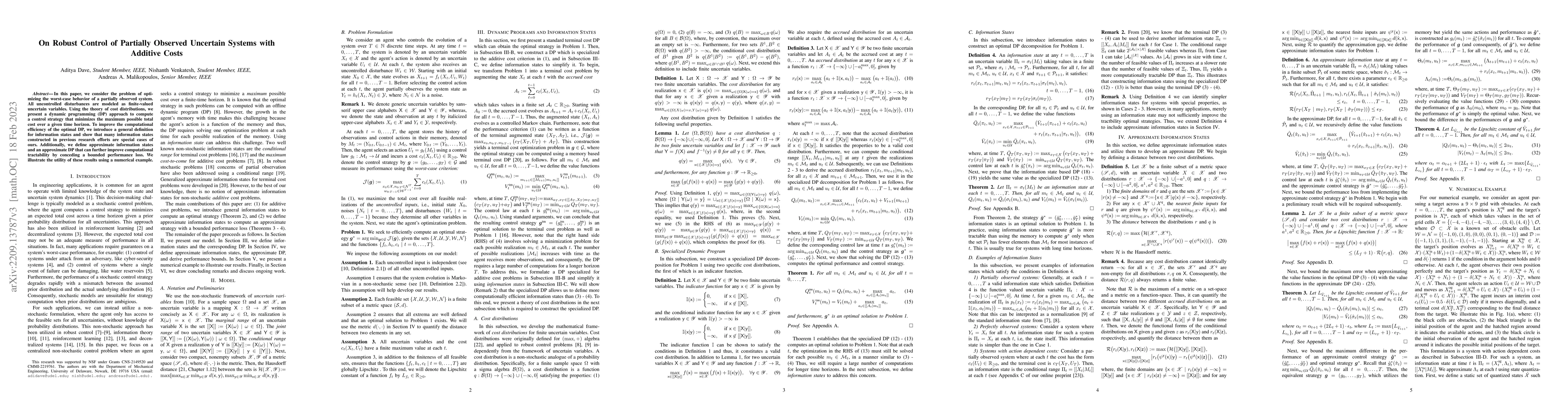 Thumbnail for On Robust Control of Partially Observed Uncertain Systems with Additive
  Costs