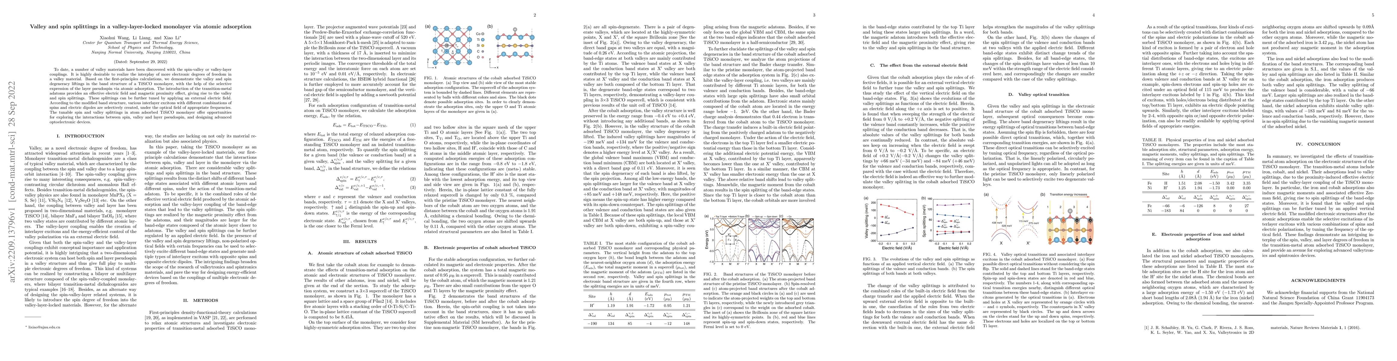 Thumbnail for Valley and spin splittings in a valley-layer-locked monolayer via atomic
  adsorption