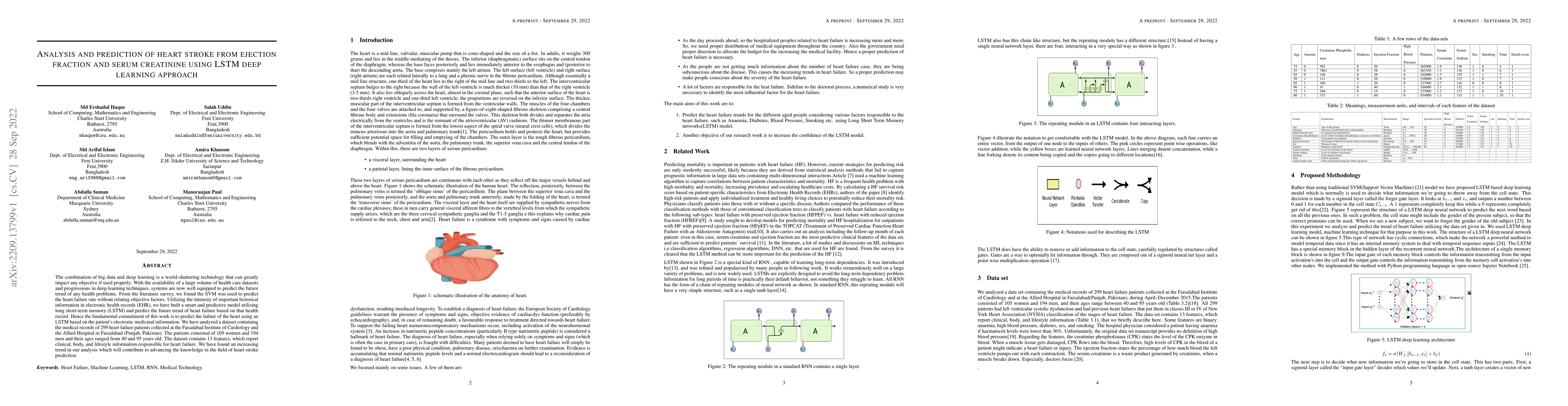 Thumbnail for Analysis and prediction of heart stroke from ejection fraction and serum
  creatinine using LSTM deep learning approach