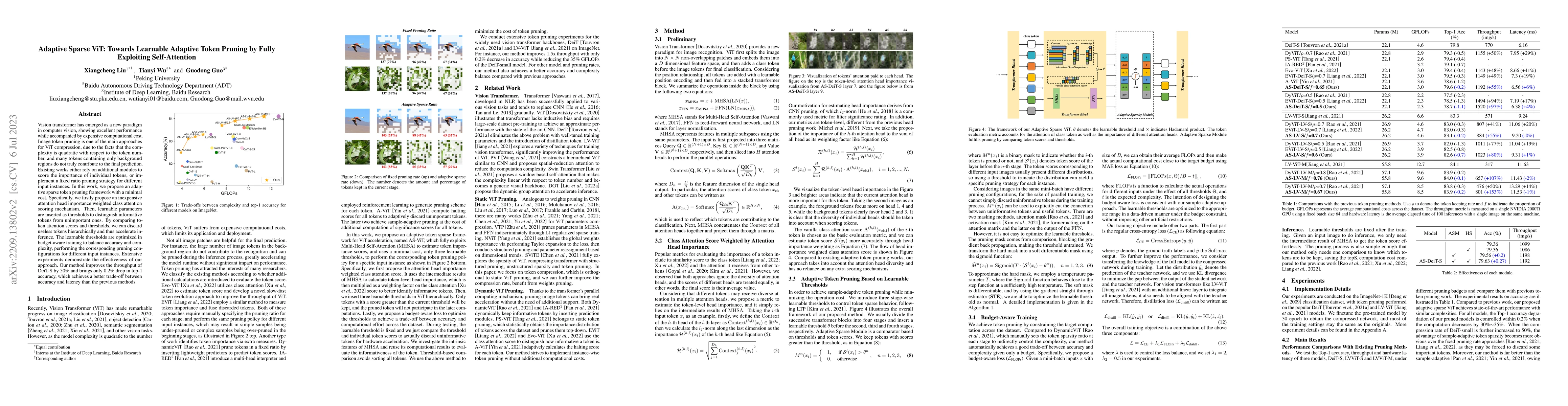 Thumbnail for Adaptive Sparse ViT: Towards Learnable Adaptive Token Pruning by Fully
  Exploiting Self-Attention