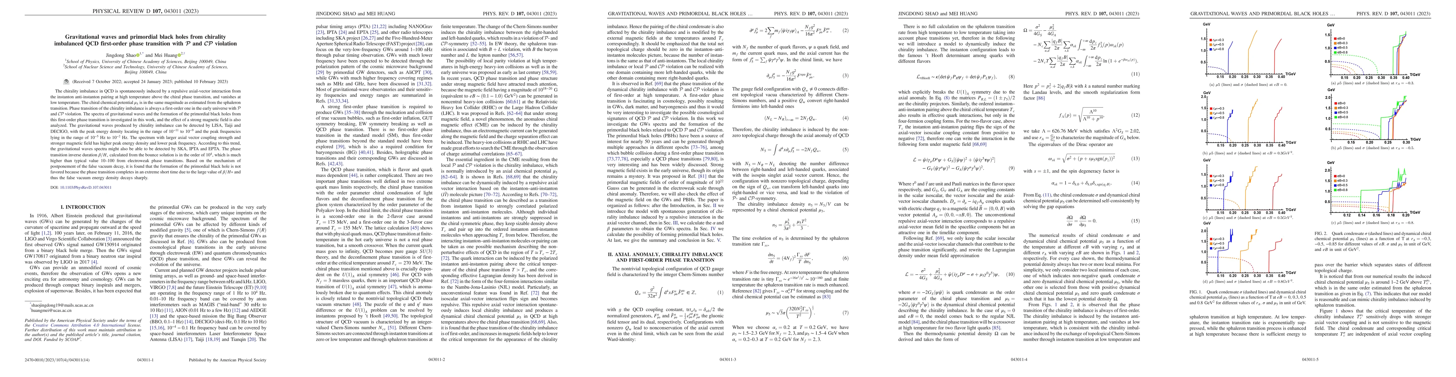 Thumbnail for Gravitational waves and primordial black holes from chirality imbalanced
  QCD first-order phase transition with $\mathcal {P}$ and $\mathcal {CP}$
  violation