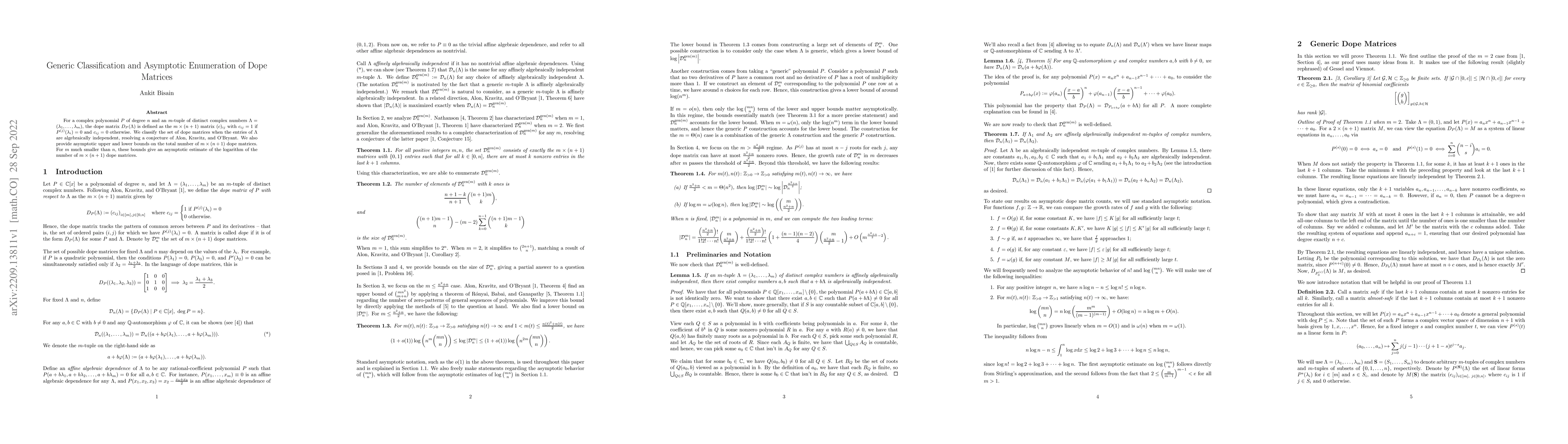 Thumbnail for Generic Classification and Asymptotic Enumeration of Dope Matrices