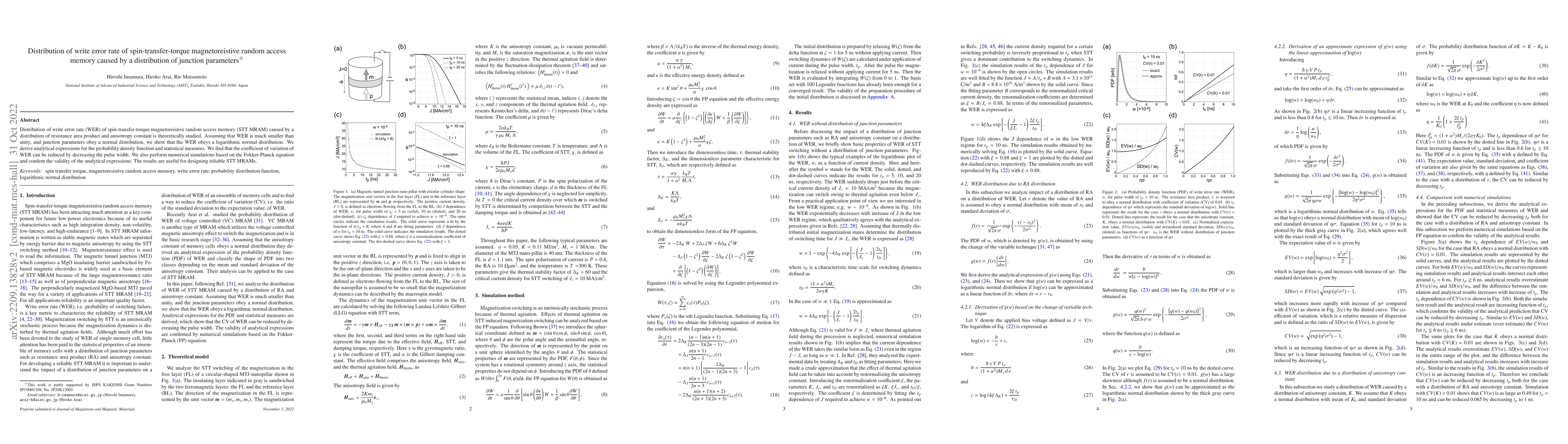 Thumbnail for Distribution of write error rate of spin-transfer-torque magnetoreistive
  random access memory caused by a distribution of junction parameters