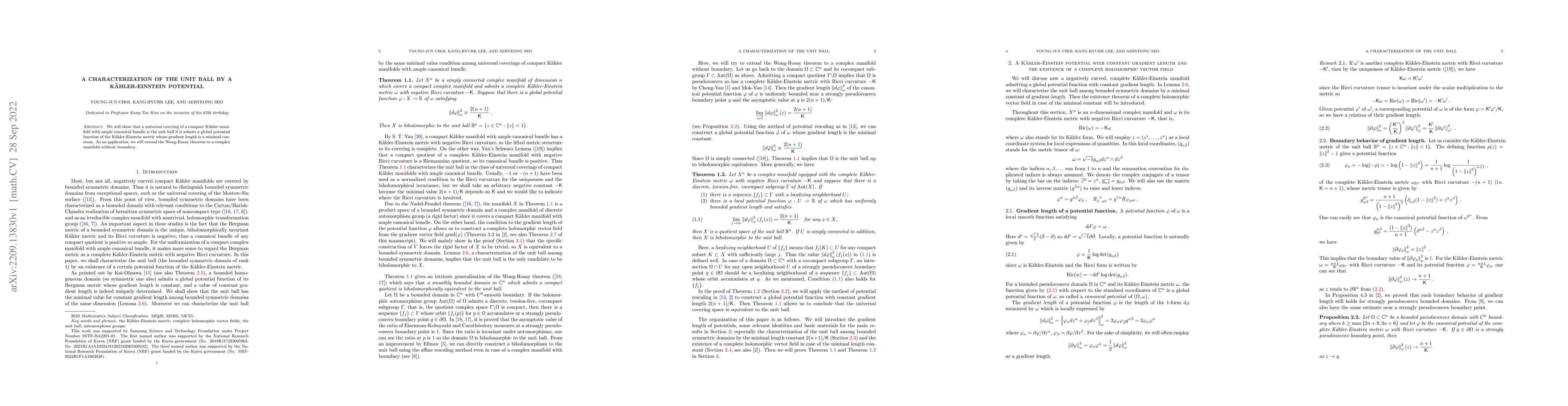Thumbnail for A characterization of the unit ball by a K\"ahler-Einstein potential