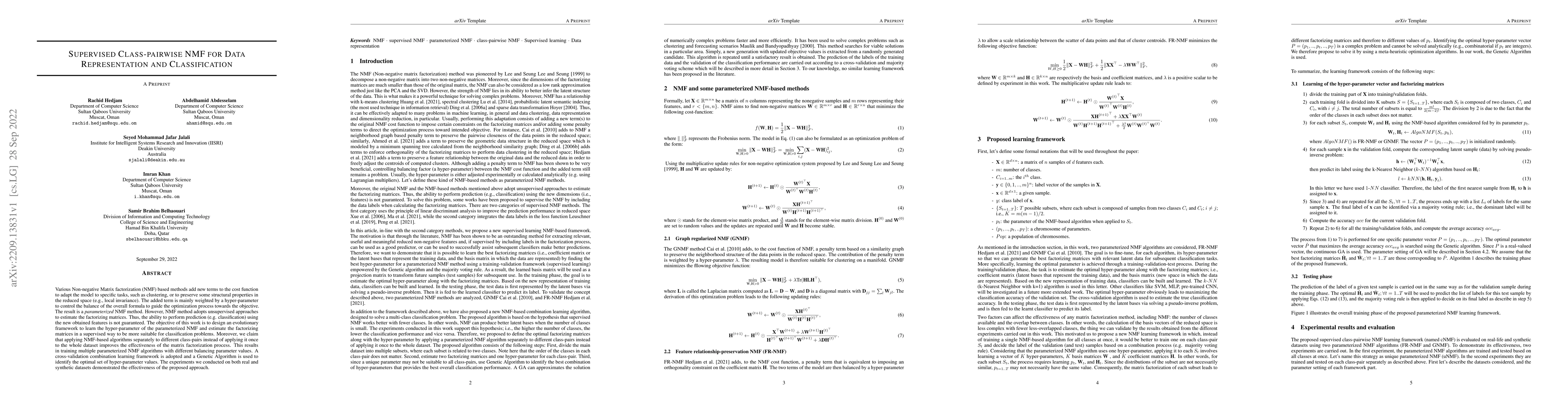 Thumbnail for Supervised Class-pairwise NMF for Data Representation and Classification