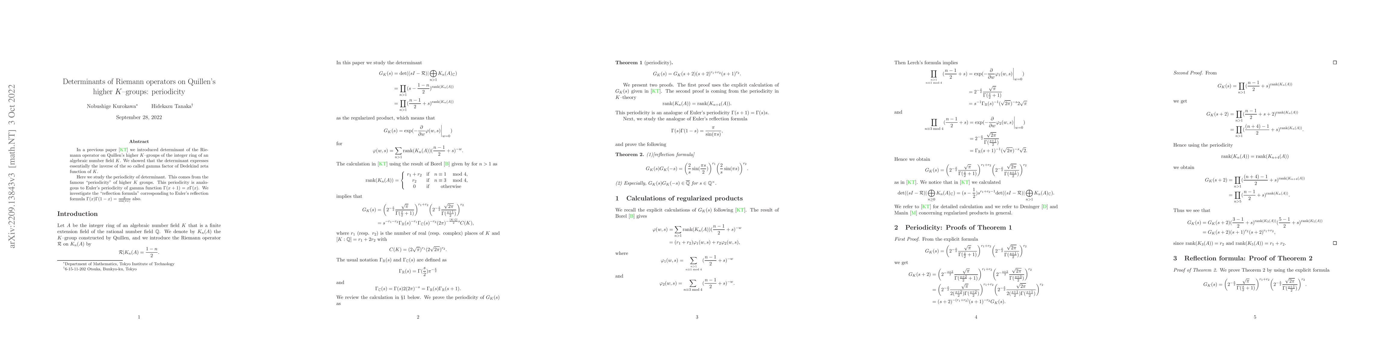 Thumbnail for Determinants of Riemann operators on Quillen's higher $K$-groups:
  periodicity
