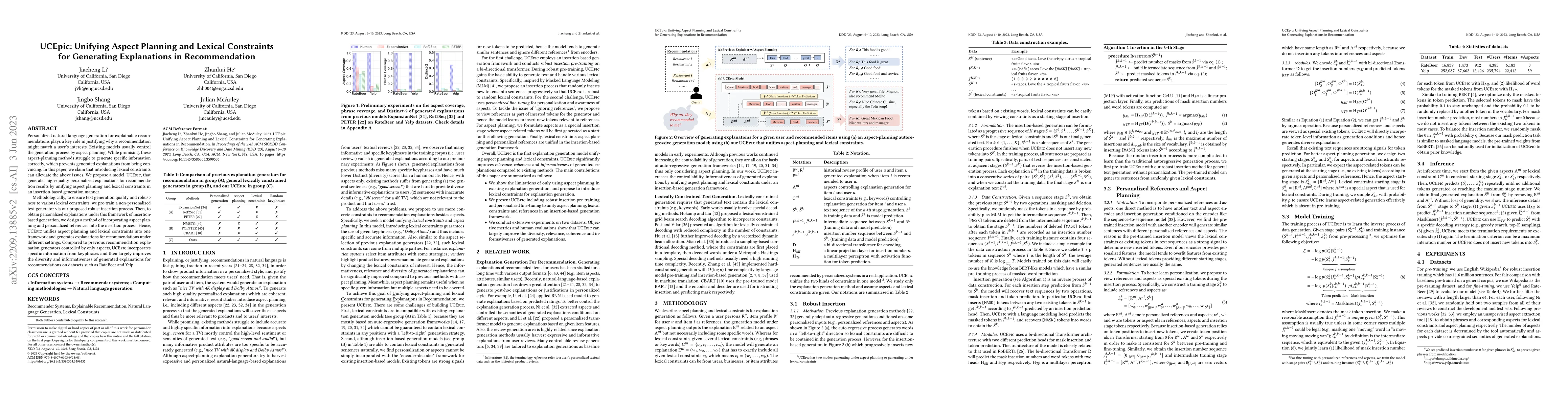 Thumbnail for UCEpic: Unifying Aspect Planning and Lexical Constraints for Generating
  Explanations in Recommendation