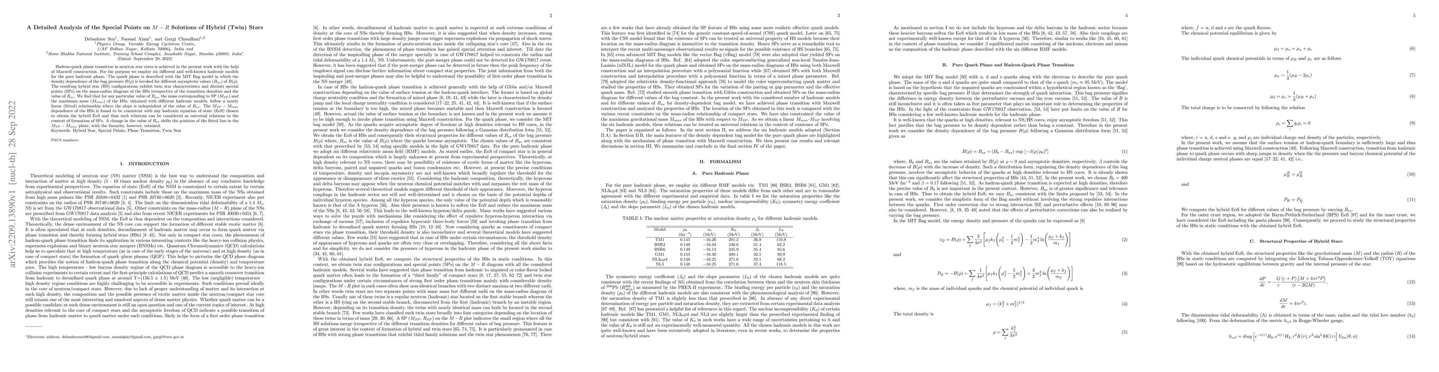 Thumbnail for A Detailed Analysis of the Special Points on $M-R$ Solutions of Hybrid
  (Twin) Stars
