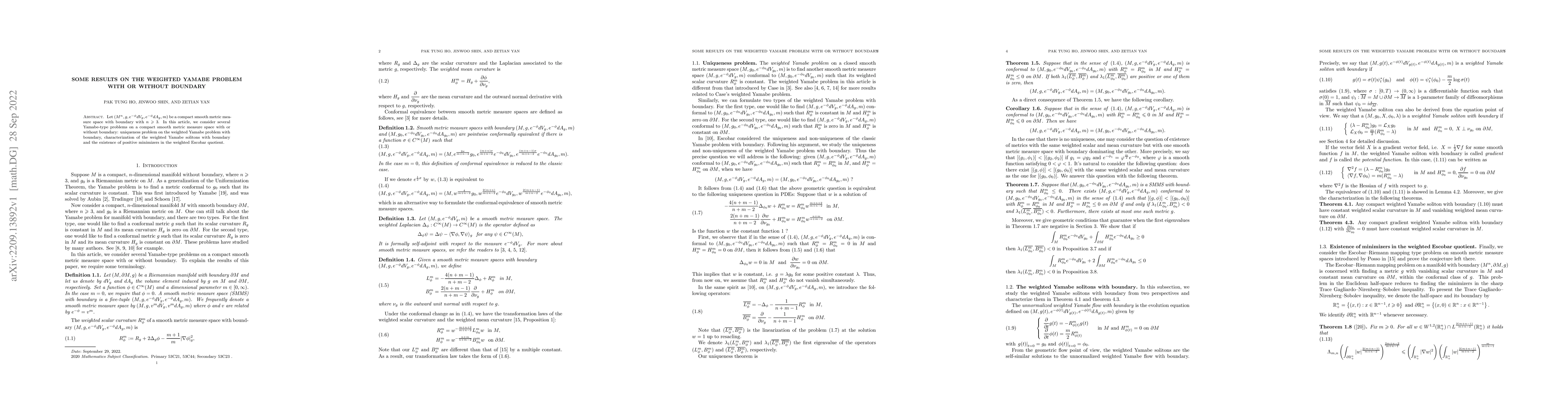 Thumbnail for Some results on the weighted Yamabe problem with or without boundary
