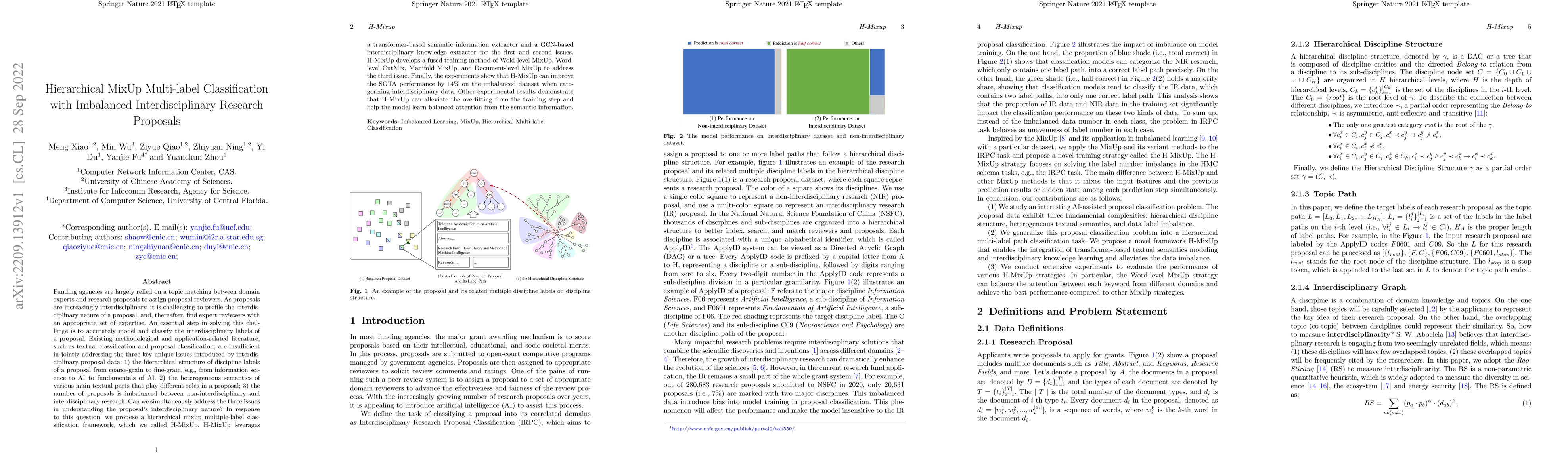 Thumbnail for Hierarchical MixUp Multi-label Classification with Imbalanced
  Interdisciplinary Research Proposals