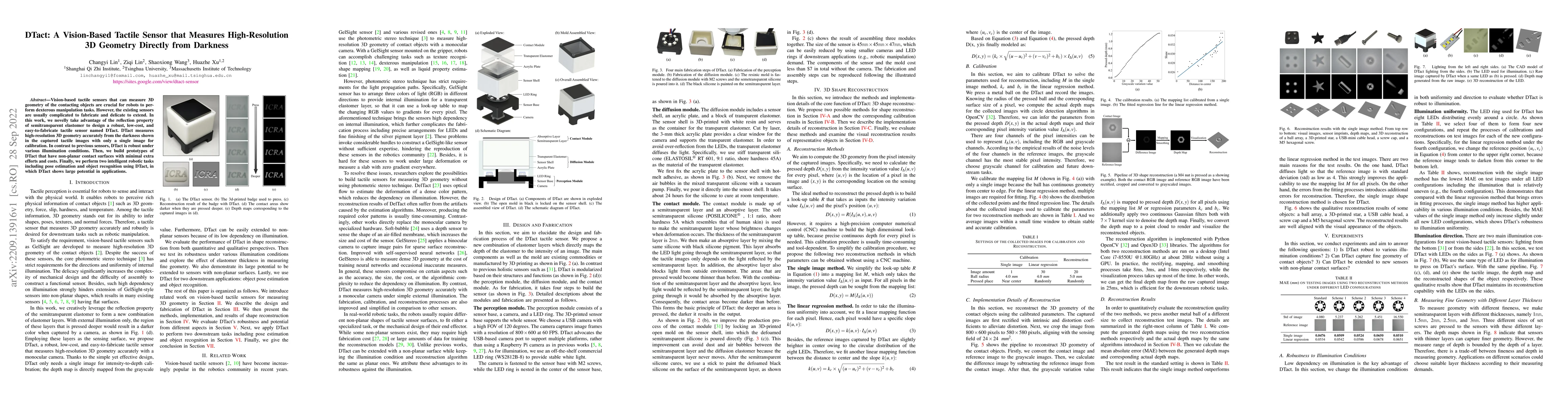 Thumbnail for DTact: A Vision-Based Tactile Sensor that Measures High-Resolution 3D
  Geometry Directly from Darkness