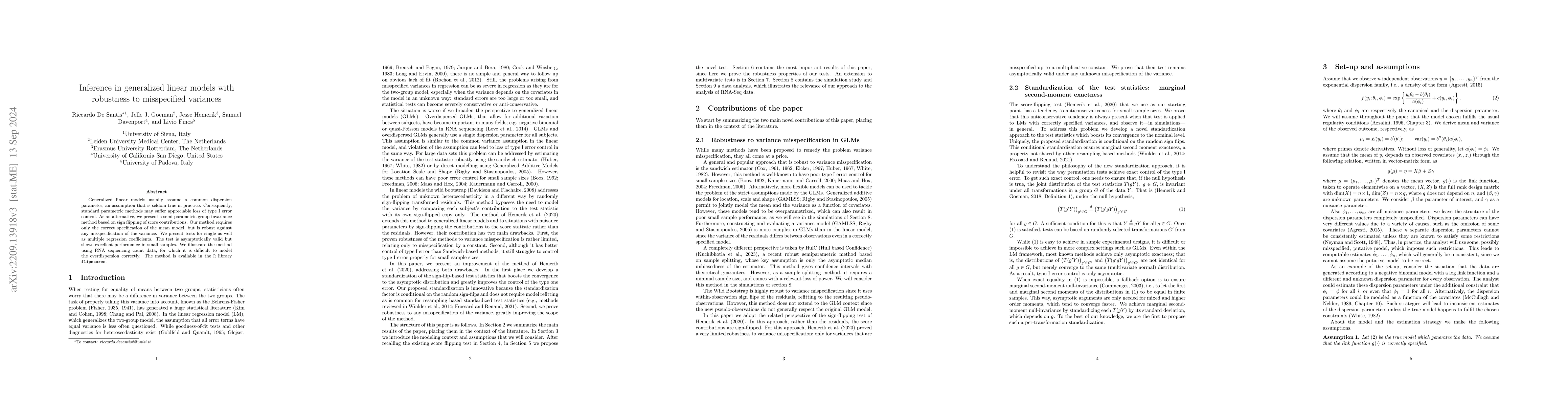 Thumbnail for Inference in generalized linear models with robustness to misspecified
  variances