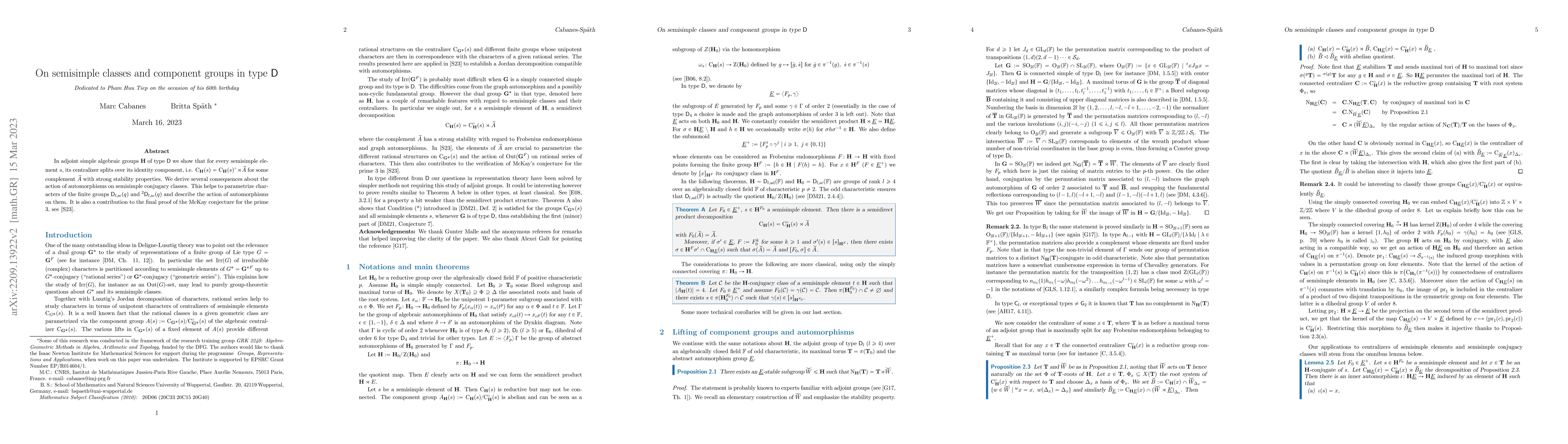 Thumbnail for On semisimple classes and component groups in type $\mathsf{D}$