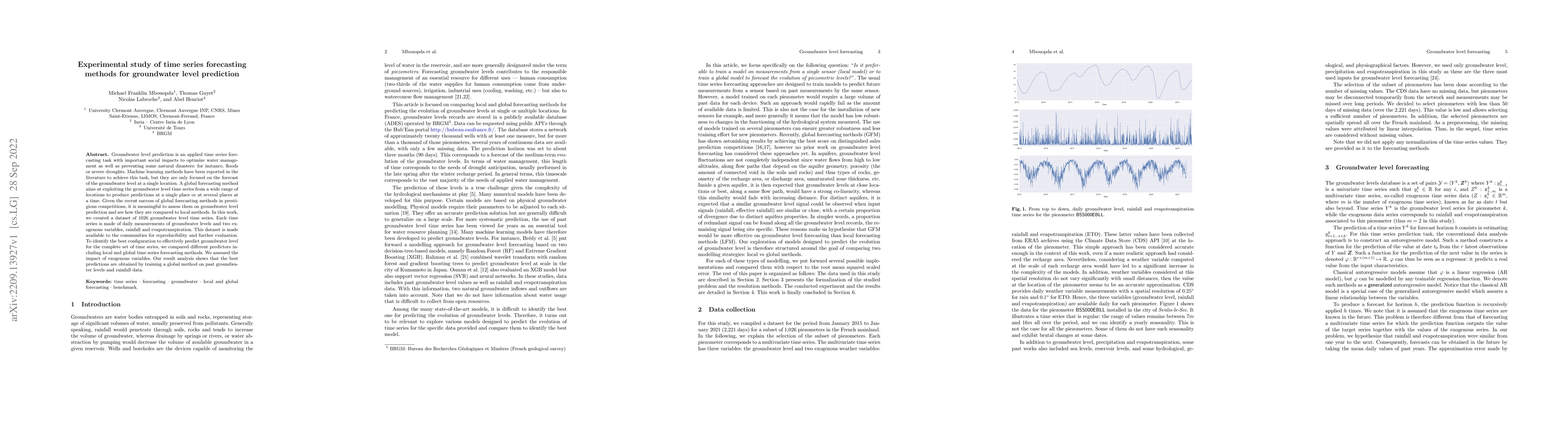 Thumbnail for Experimental study of time series forecasting methods for groundwater
  level prediction