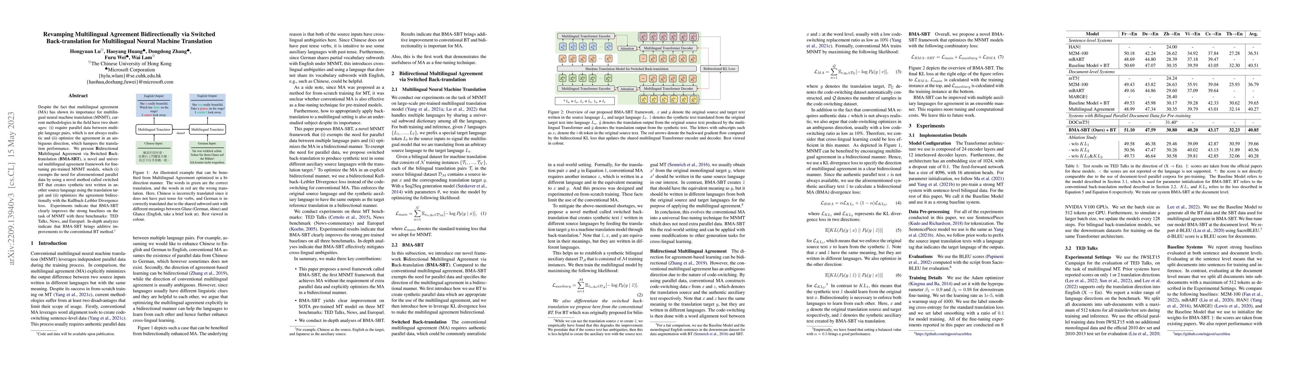 Thumbnail for Revamping Multilingual Agreement Bidirectionally via Switched
  Back-translation for Multilingual Neural Machine Translation