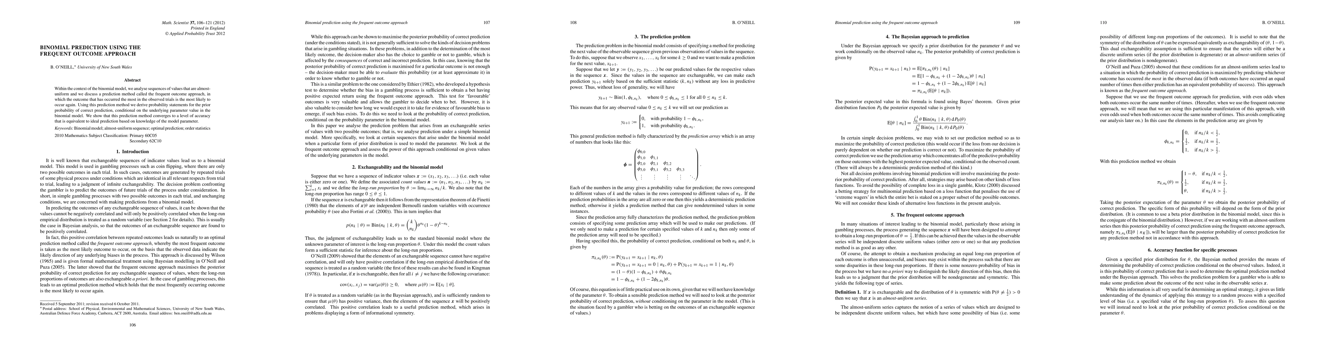 Thumbnail for Binomial Prediction Using the Frequent Outcome Approach