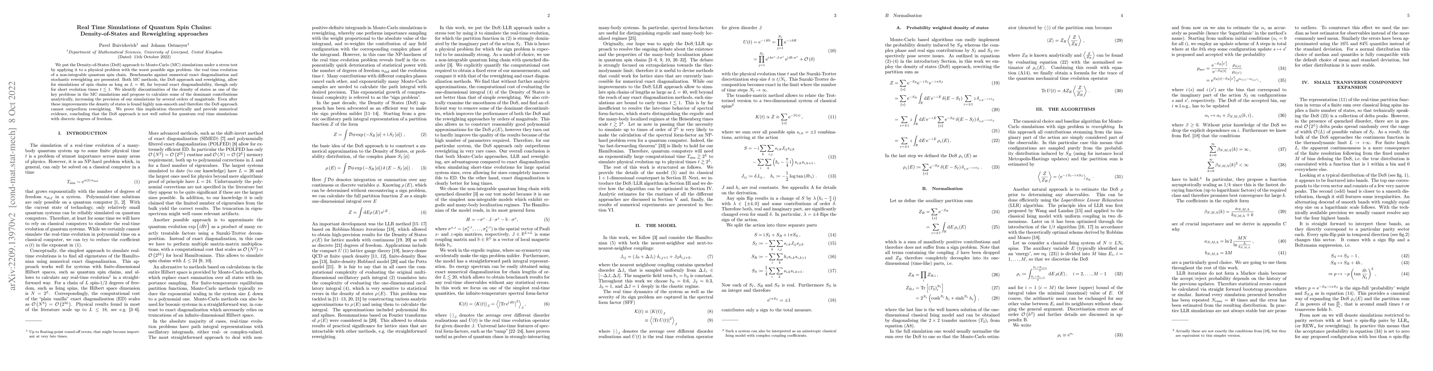 Thumbnail for Real Time Simulations of Quantum Spin Chains: Density-of-States and
  Reweighting approaches